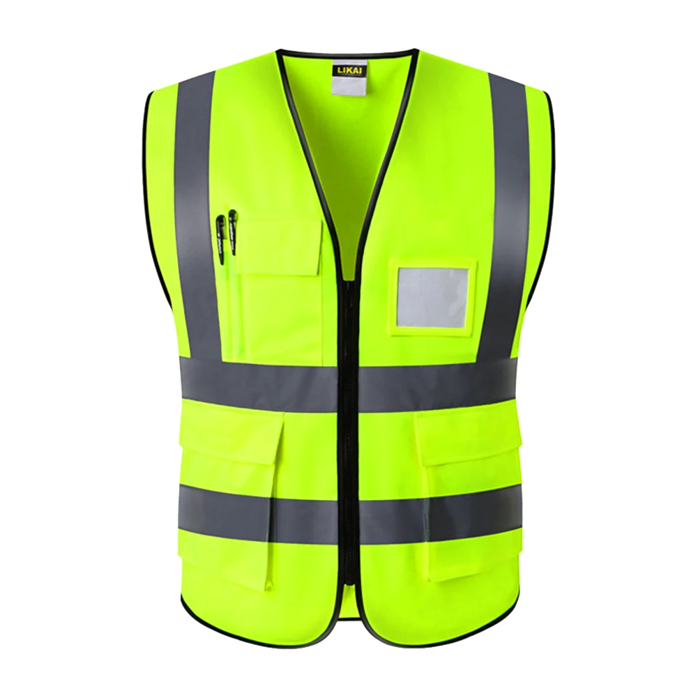 Waterproof Multi Pocket Safety Vest Worker Waistcoat Night Construction Easy Clean Reflective Foldable Protection With Zipper |