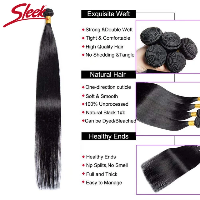 Sleek Straight Brazilian Hair Weave Bundles Deal Human Hair Extension 8 To 40 Inch  Remy 1/3/4 X Real Protein Human Hair Bundles 4