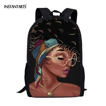 

INSTANTARTS Black Art African Girl Printing School Bag Large Capacity Primary Student Bookbags Back to School Satchecl Schoolbag