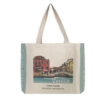 

Venice Print Women Canvas Shoulder Bag Large Capacity Female Environmental Cotton Cloth Shopping Bags Eco Handbag Tote For Girls
