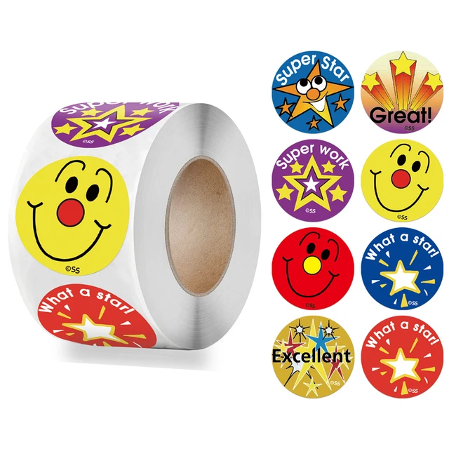 New 500pcs/Roll Super Hero Reward Designs Stickers Encouragement Scrapbooking Paper Seal Students Kids Stationery 2.5cm Sticker 500pcs Colour 17