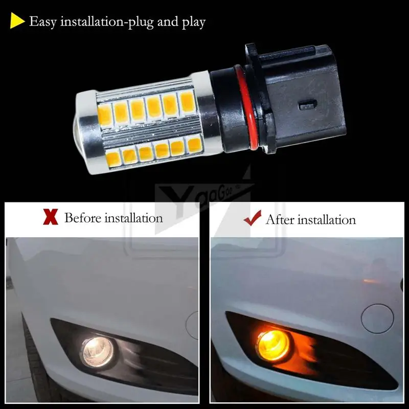 YaaGoo Янтарный Желтый дальнего света P13W 33SMD 5730 чип светодиодный лампы для авто автомобиля противотуманные фары