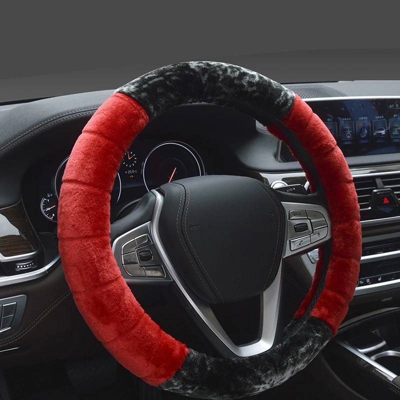 TOSPRA зимние супермягкое плюшевое чехол рулевого колеса автомобиля универсальный, теплое пальто с искусственным мехом для маленьких Авто Руль на рулевое колесо 37/38 см - Название цвета: Красный