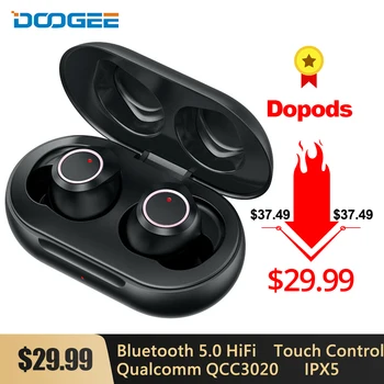 

Doogee Dopods Bluetooth 5.0 HiFi Beat Earphone TWS CVC 8.0 Earbuds with QCC3020 APTX 24H Play time Voice Assistant IPX5