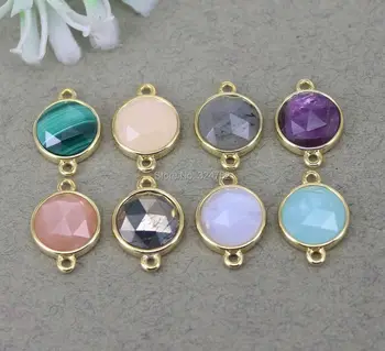 

pcs Small Size Natural Agate Amethyst Quartz Labradorite Amazon Round Connector Beads, Round Charms For Making Jewelry