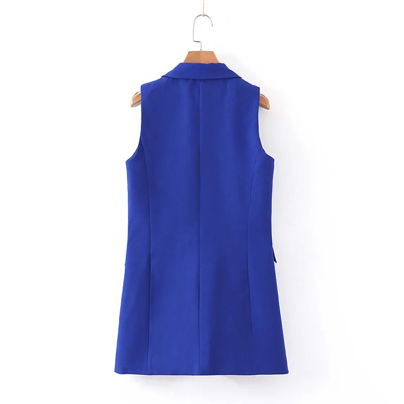 Fashion Za Women Vest Elegant Solid Double Breasted Waistcoat pockets Sleeveless Stylish Jacket Outerwear Female Ladies