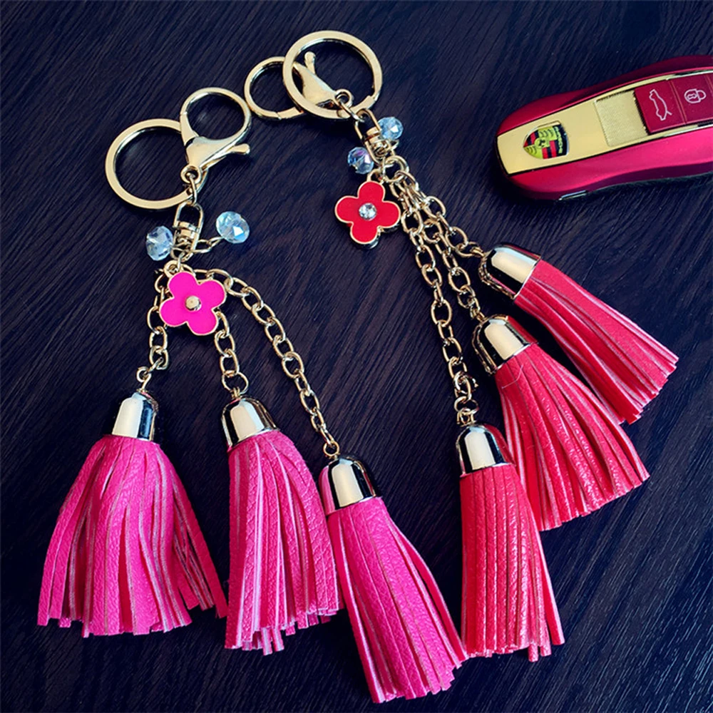 

Korean PU Leather Tassel Keychains for Women Bag Key chains Creative Gifts Women Handbags Accessories Pendant Ornament Key Ring