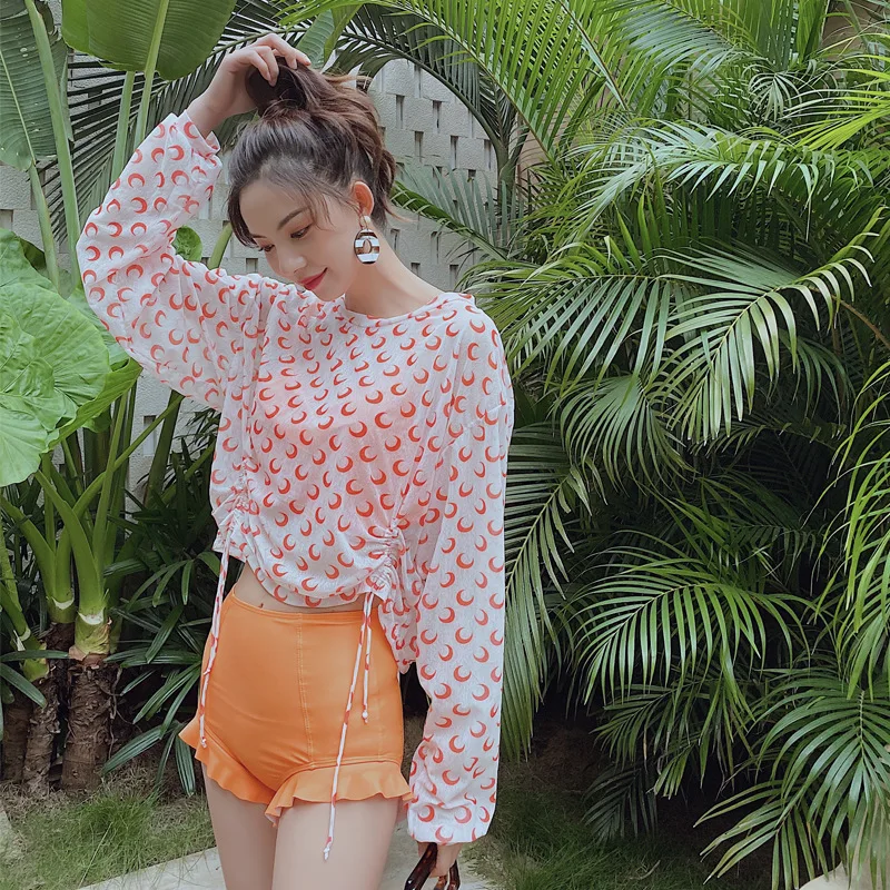 

Split Type Swimsuit Women's Small Bust Gathering South Korea INS-Style Bubble Hot Spring Conservative Skirt Belly Covering Slimm