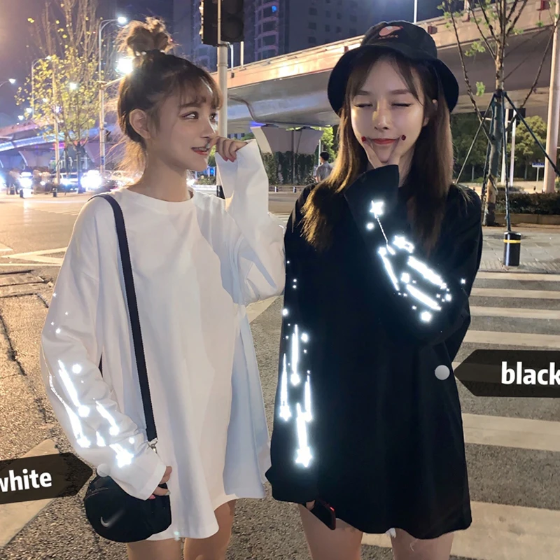 

Harajuku Reflective print long sleeve Korean fashion Women's Clothing roupas loose casual T-Shirts spring new Women tops ulzzang