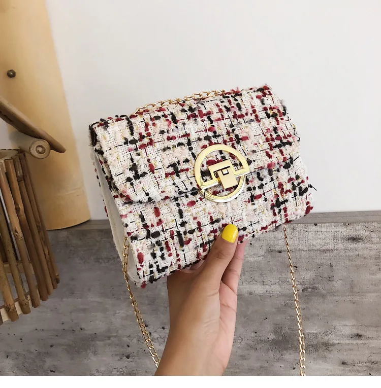 

2019 New Style Korean-style Woolen Cloth Bag Versatile Chain Shoulder Oblique GIRL'S Small Square