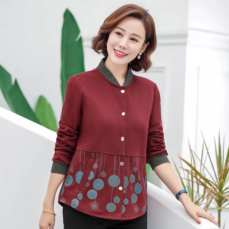

Plus Size Spring Fall Women's Jackets Retro Floral Printed Coat Female Long Sleeve Outwear Clothes Short Bomber Jacket Tops 5XL