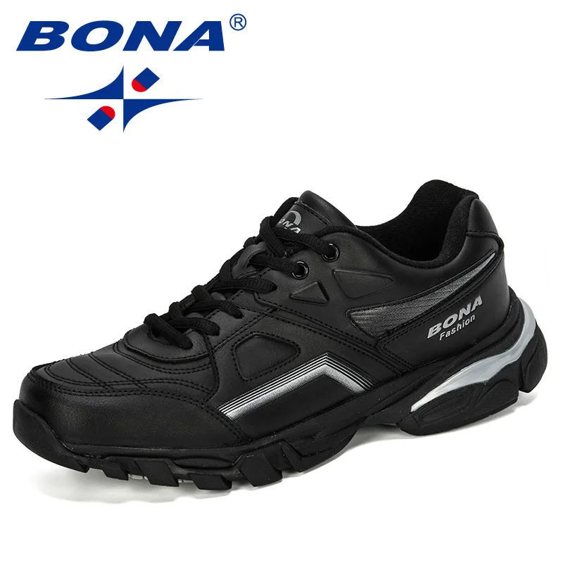 Black silver gray BONA/ новые дизайнерские популярные мужские кроссовки из яловичного спилка; Повседневная дышащая обувь; мягкий Бег Теннис; Мужская Спортивная обувь - Цвет: Black silver gray