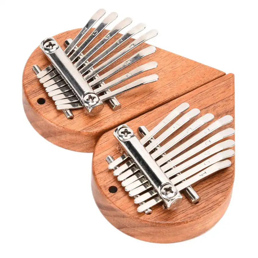 Mini Thumb Piano 2 Pieces Wood Exquisite 8 Key Finger Piano Portable Mini Hand Piano Small Oval Heart Shape Musical Finger Thumb Pianos Handheld Marimba for Kids Adults Beginners Professional 
