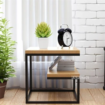 

CTG6 Solid Wood Bedside Cupboard Double Layer lron Frame Nightstand Simple Creative Night Lamp Table Bedside Storage Locker