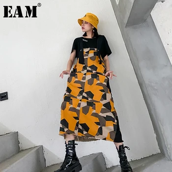 

[EAM] Women Pattern Printed Denim Temperament Strapless Dress New Sleeveless Loose Fit Fashion Tide Spring Autumn 2020 1T161