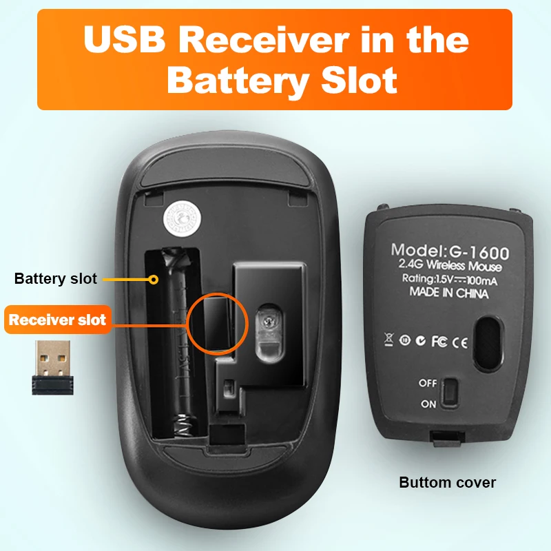 Ratón inalámbrico silencioso para PC y portátil, Mouse ergonómico óptico silencioso, USB, silencioso - Imagen 6