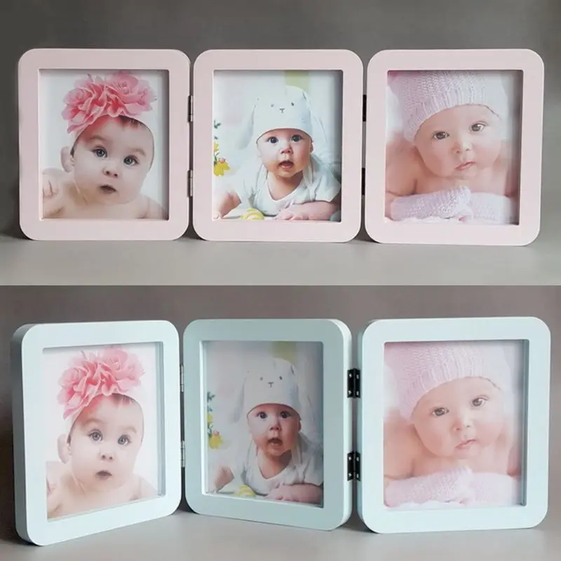  Baby Photo Frame Album 3 Folds Newborn Hand and Foot Prints Photos Frames Infants Birth Growth Comm