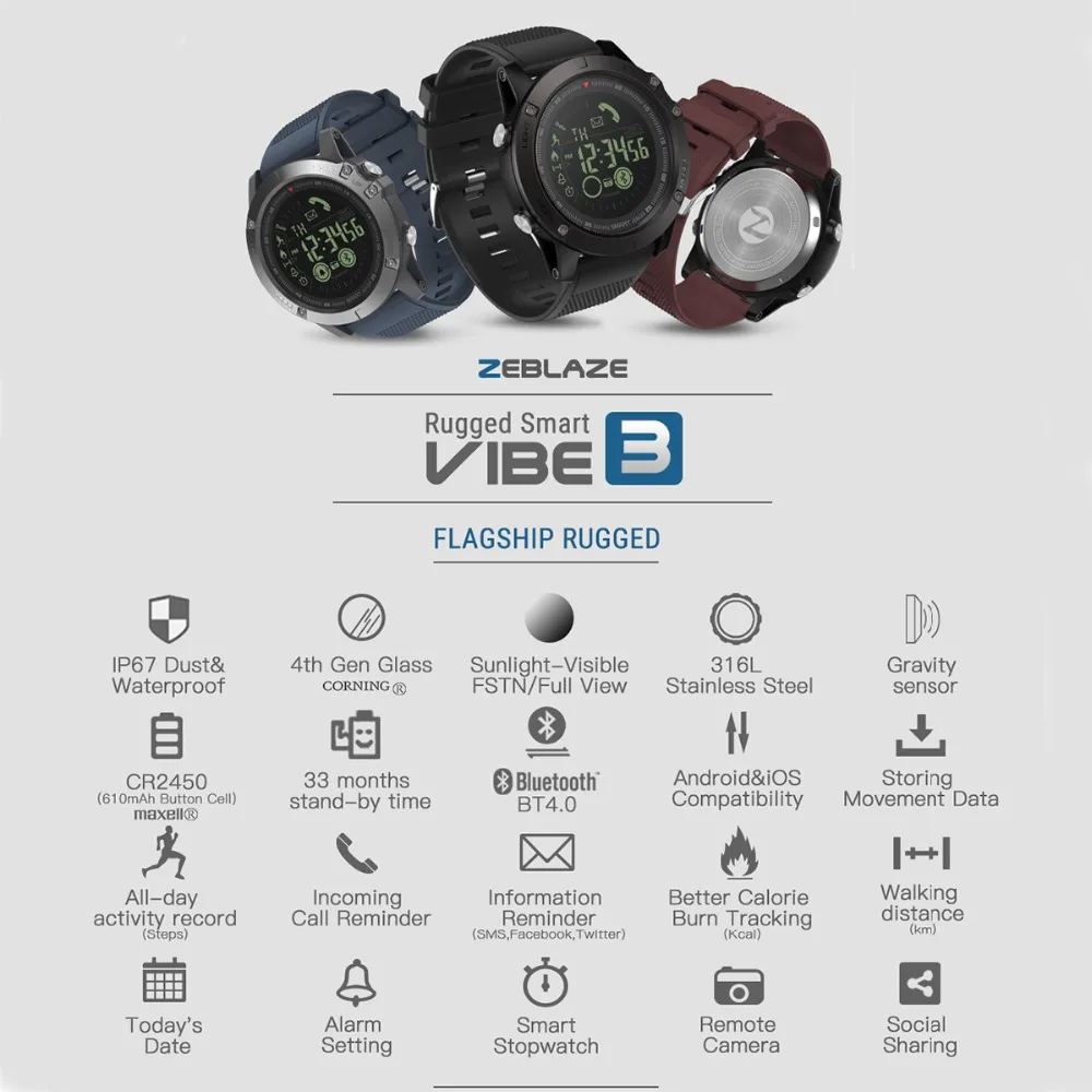 TIPTOP наручные часы VIBE 3 флагман Прочный смарт-часы 33-месяц в режиме ожидания 24h всепогодный мониторинг Смарт-часы для IOS и Android