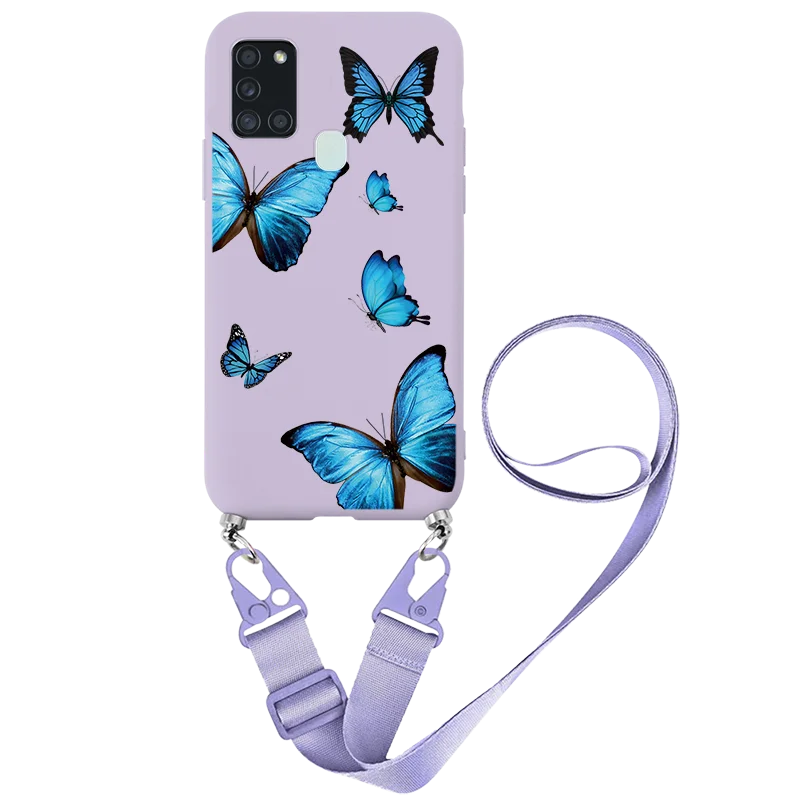 For Samsung A21S Fashion Silicone Necklace Strap Lanyard Cord Rope Chain Cases For Samsung Galaxy A21S A 21S A21 S Bumper Coque samsung cases cute