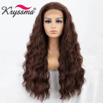 

Kryssma Long Wavy Synthetic Wigs Ombre Burgundy Red Wig Brown Synthetic Lace Front Wigs For Women Mixed Black Cosplay Wigs