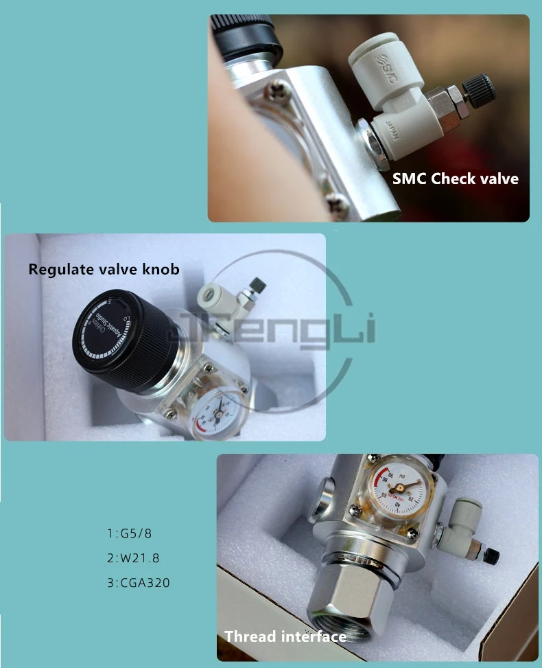 Chihiros CO2 Regulator SMC Check Valve Adjustable Output Pressure Bubble Counter W21.8 CGA320 Interface Magnetic Solenoid Valve