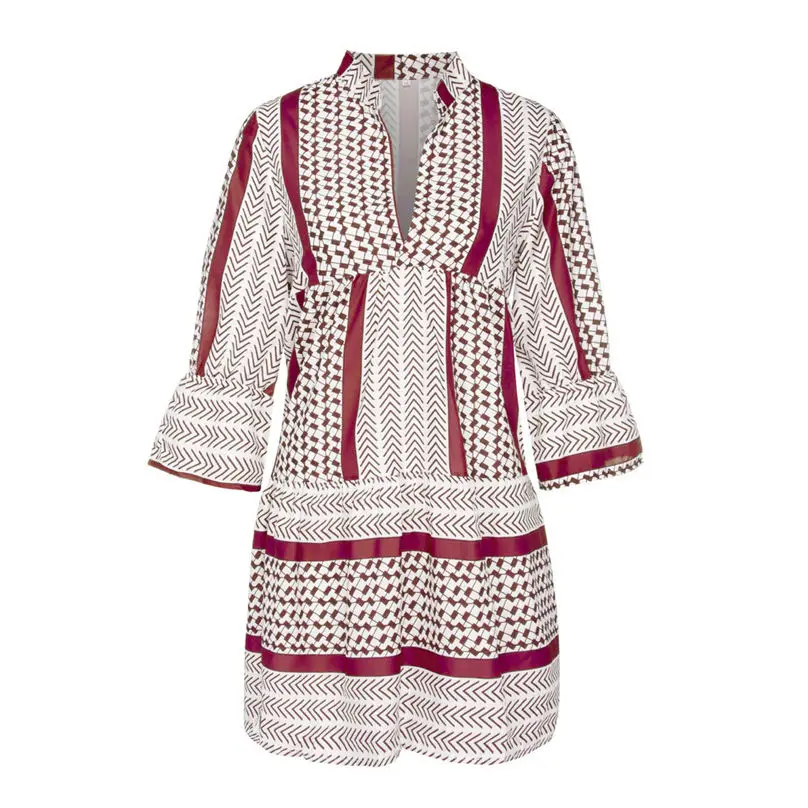 New Fashion Women Casual Autumn Dress 2019 Patchwork Three Quarter Sleeve Ruffles Party Mini Dress платье vestidos 3Y30 (27)