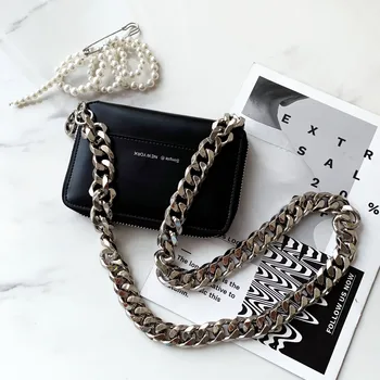 

Black Wallet Women Thick Chain Belt Shoulder Bags Mini Lipstick Pocket Fashion Crossbody Messenger Bags Women Handbag And Purse