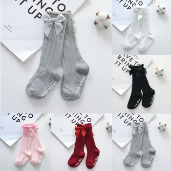

Kids girl cute socks Knee socks High Bow Knot Princess Socks Baby Socks Long Tube Booties Vertical Striped sokken meias 0-4Y