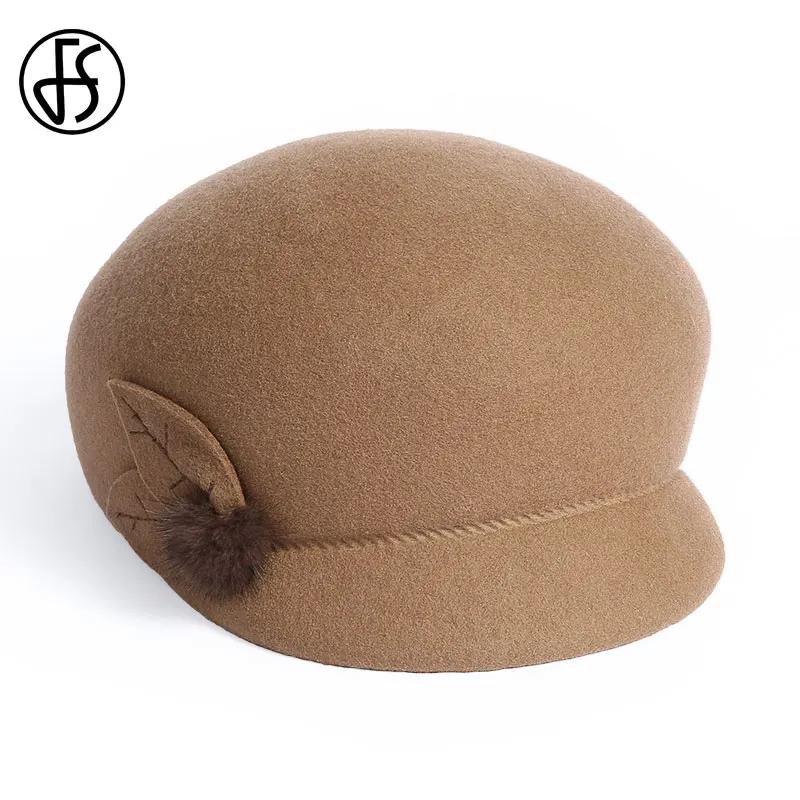 Camel Wool Hats FS шерсть фетровая шляпа для женщин осень зима фетровая черная фетровая шляпа с широкими полями Формальные шляпы церковный котелок Клош шляпа женская - Цвет: Camel Wool Hats
