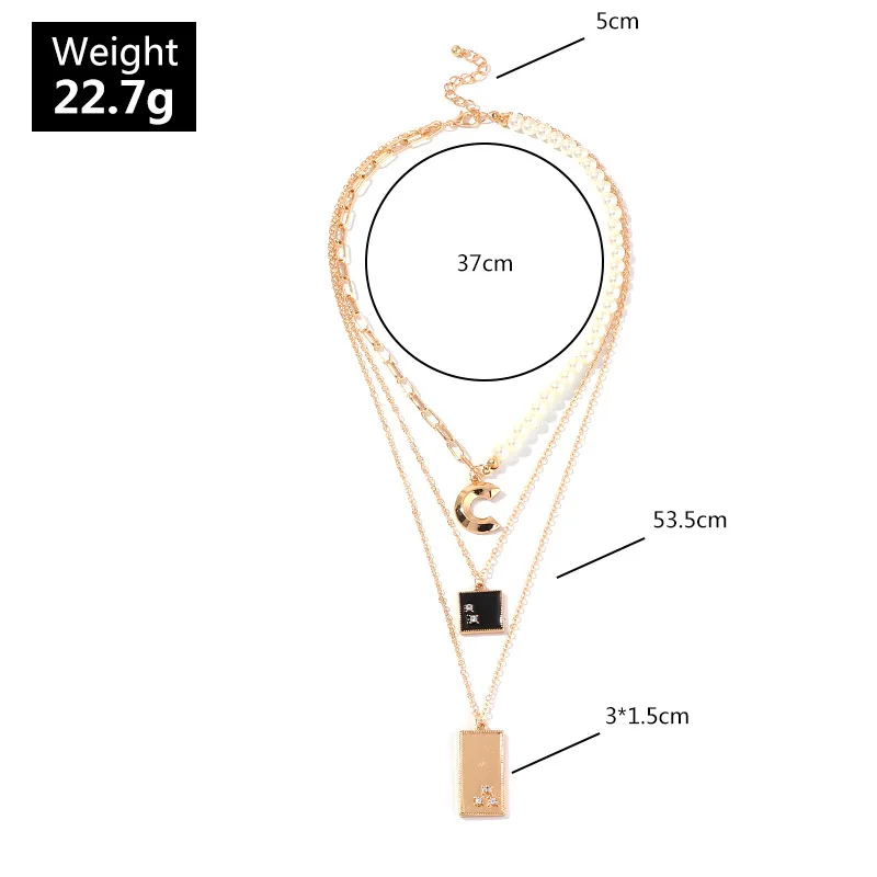 Simple Square Crescent Gold Chain Pendant Necklace Fashion Necklaces for Women 2020 Statement Jewelry Pearl Layered Necklace