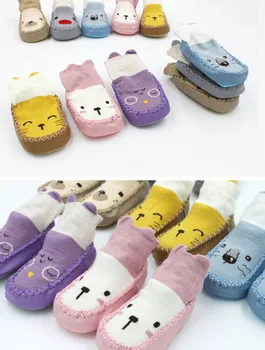 

DHL 500pair Cartoon Toddler Shoes Socks Unisex Baby Indoor Floor Leather Sole Thick Towel Sock