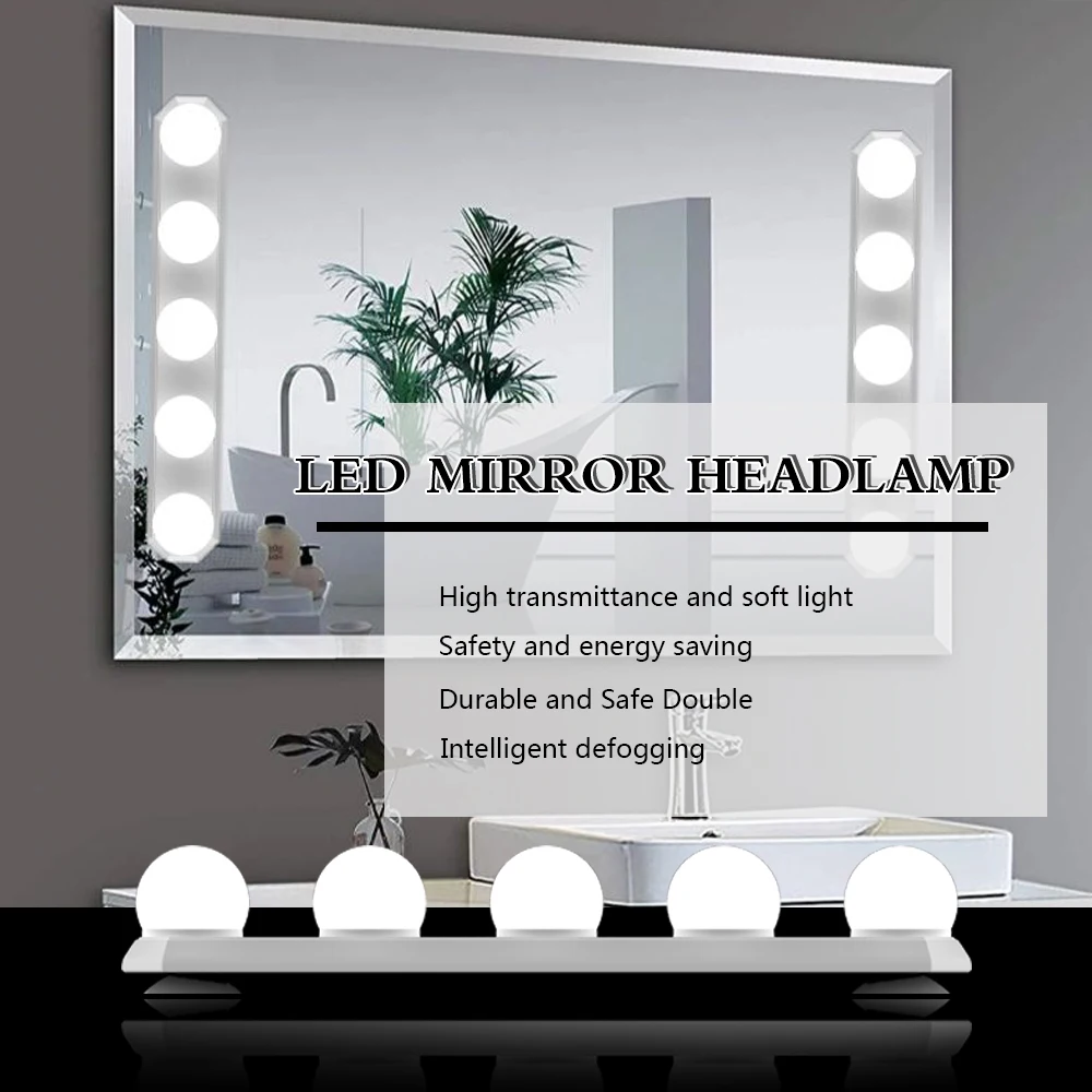 Присоска зеркало фары макияж зеркало лампа голливудский зеркало Фары Лампочка USB комод лампы tricolor