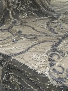 

French Net Lace Fabric Latest African Guipure Lace Fabric ZH-628815 With beads Embroidery Mesh Tulle Cord Lace