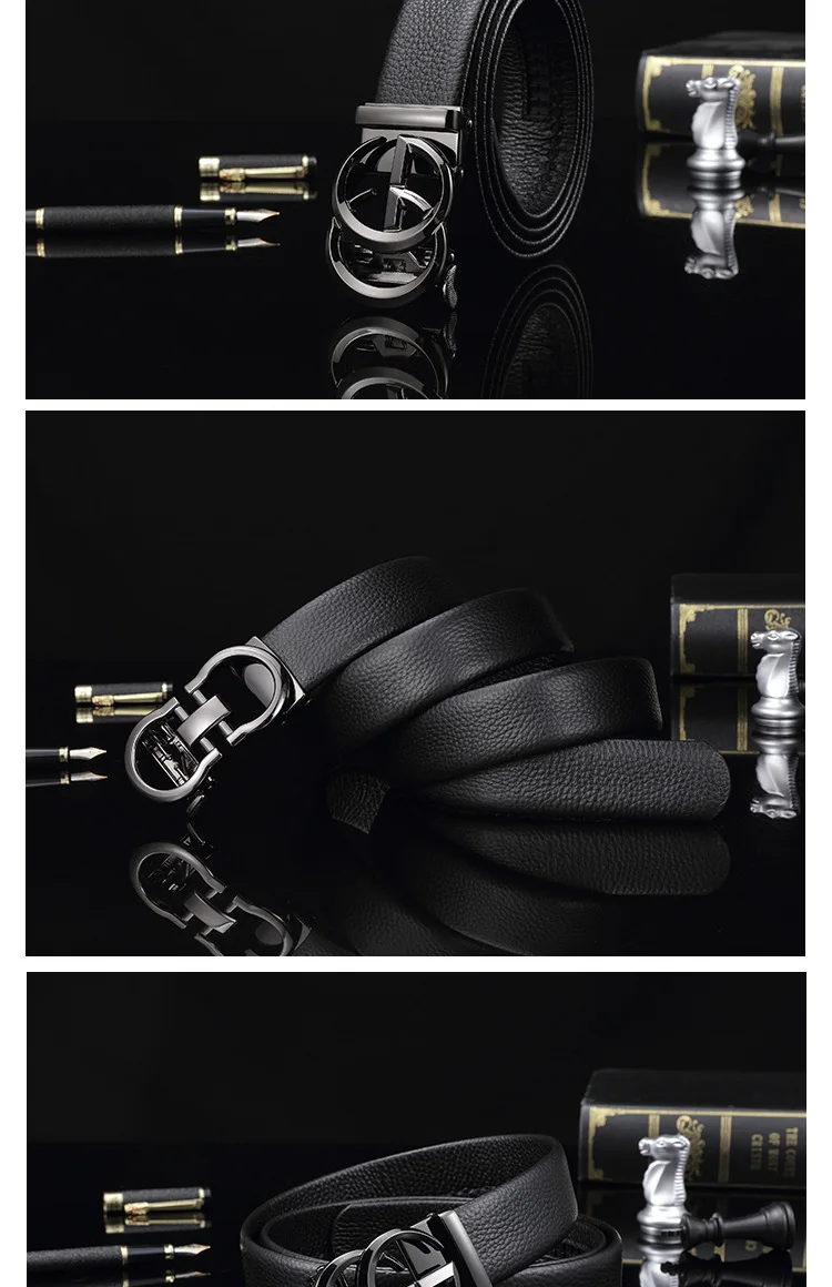 Men's leather belt automatic buckle belt show gifts casual jeans adjustable belt business belt gift box quality father gifts