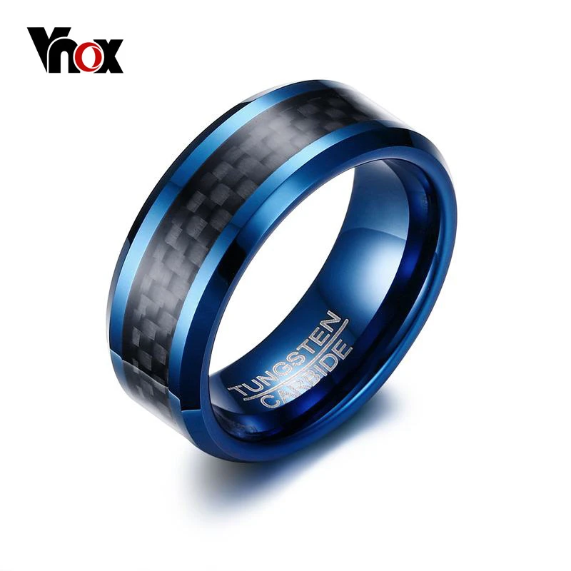 Vnox anillos de tungsteno azul para hombres, bandas boda de 8mm, anillo de carburo de tungsteno de fibra de carbono para hombres, joyería|tungsten rings for men|tungsten ringring for - AliExpress