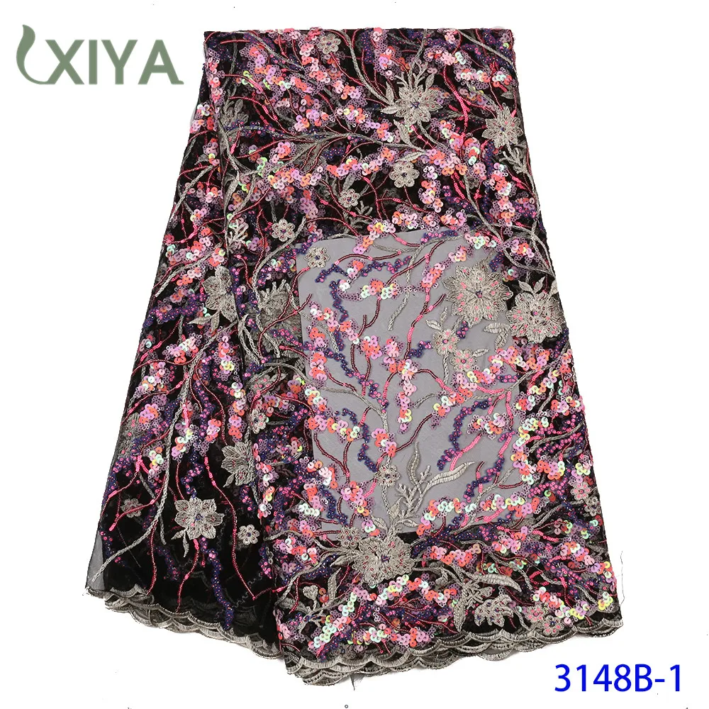 Embroidery Flowers Pattern Sequence Lace Fabric Luxury African Lace Fabric with Sequins Nigerian Tulle Mesh Lace APW3148B
