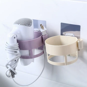 

Adhesive Wall Mounted Plastic Hair Dryer Holder Rack Blower Organizer Shelf Storage for Hotel Bathroom with Plug Hanger
