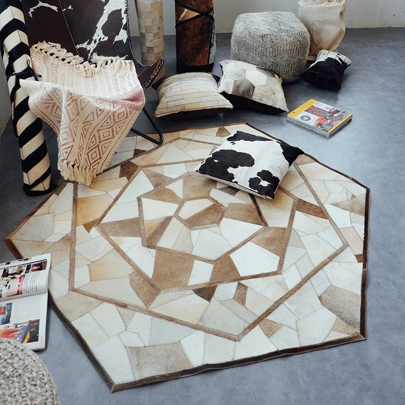 

Luxury Natural Gray Color Cowhide Patchwork Rug Abnormity Carpet for Living Room Bedroom Decoration Coffee Table Carpets