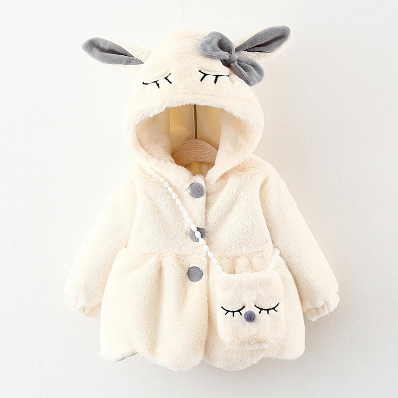 Cute Rabbit Ears Plush Baby Jacket Christmas Sweet Princess Girls Coat Autumn Winter Warm Hooded Outerwear Toddler Girl Clothes