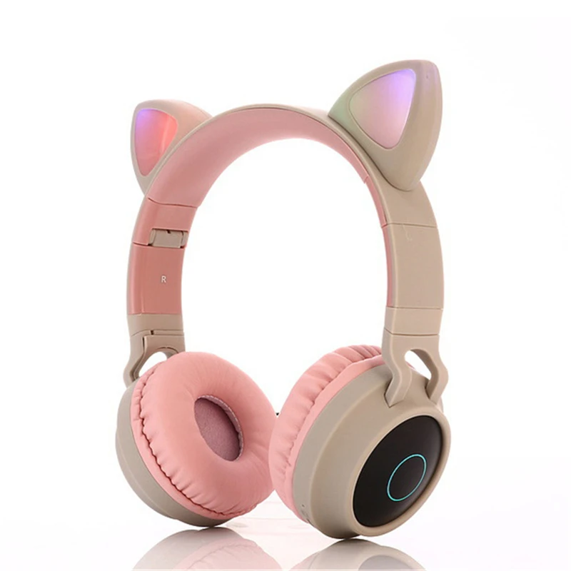 Милые наушники Kawai с кошачьими ушками, Bluetooth 5,0, беспроводные наушники для девочек, мигающие светящиеся стереогарнитура с микрофоном, поддержка TF карты