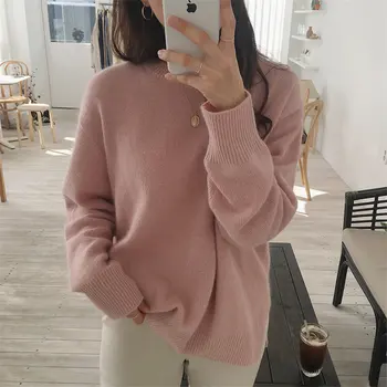 

Alien Kitty Pink Loose O-Neck Students Autumn New Pullovers Korea Lazy Style Solid High Street All Match Knitted Basic Sweaters