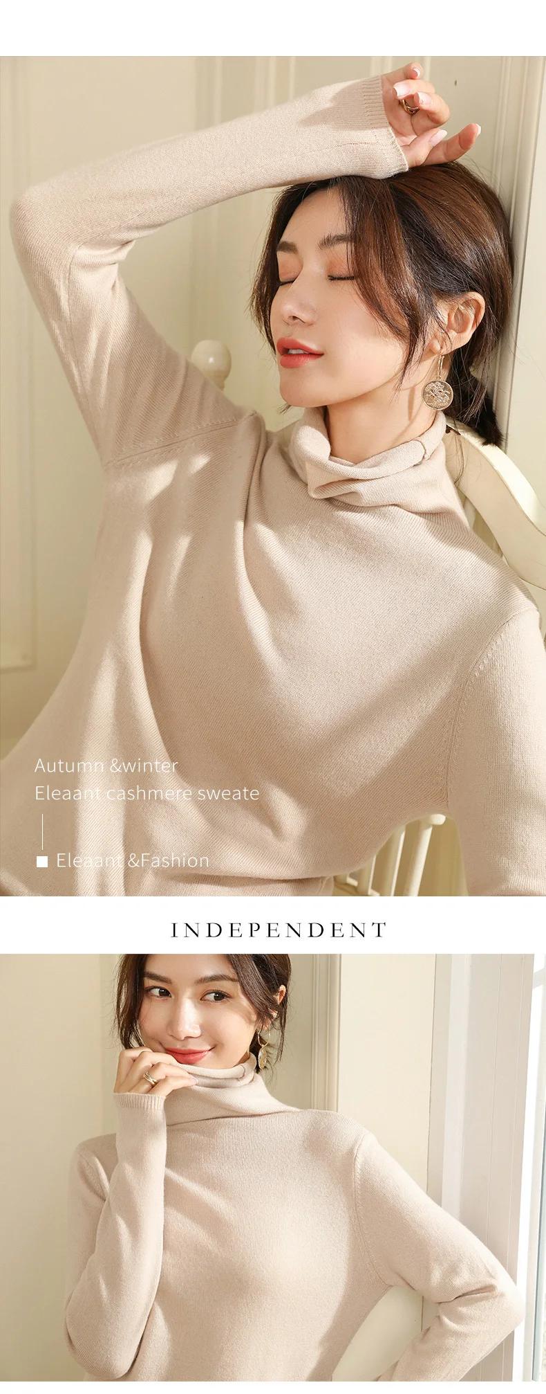 YSC зима горячая распродажа женский вязаный кашемировый шерстяной свитер стоячий воротник сплошной цвет высокого качества вентиляции пуловеры