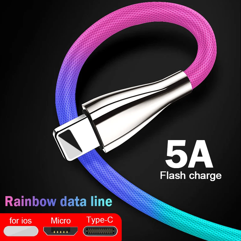 Радужный зарядный кабель для передачи данных Micro usb type-C кабель для Xiaomi mi9 кабели для зарядки для устройств iso type-C шнур Кабели для мобильных телефонов