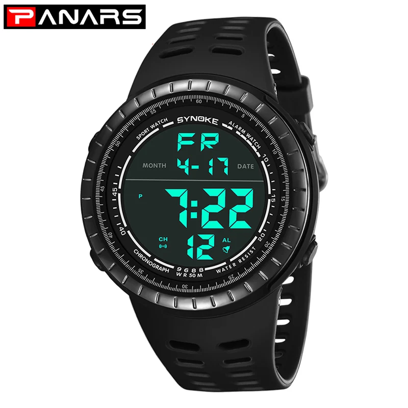 

PANARS Attractive Sports Watch Men Shock Military Watch Digital Men Waterproof Week Second Hand 12/24 Hour System cronometro