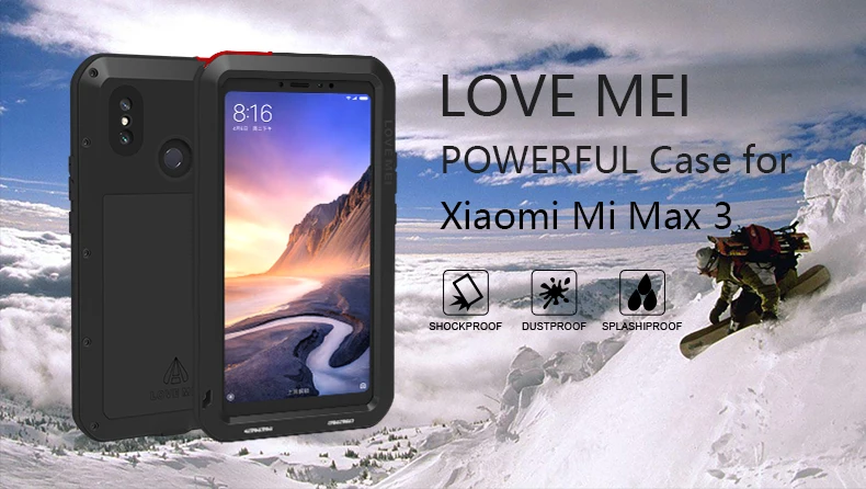 Мощный чехол Love Mei для Xiaomi Mi Max 3 Premium водонепроницаемый ударопрочный алюминиевый