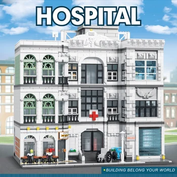 

Moc City Streetview Series The Brickative Hospital Toy Square Bike Shop Modular Model Building Blocks Bricks Kids Toys Gifts