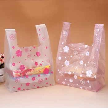 

100pcs Transparent Sakura Plastic Envelope Floral Plastic Bags with Handles Stationery Office School Supplies Gifts Storage Bag