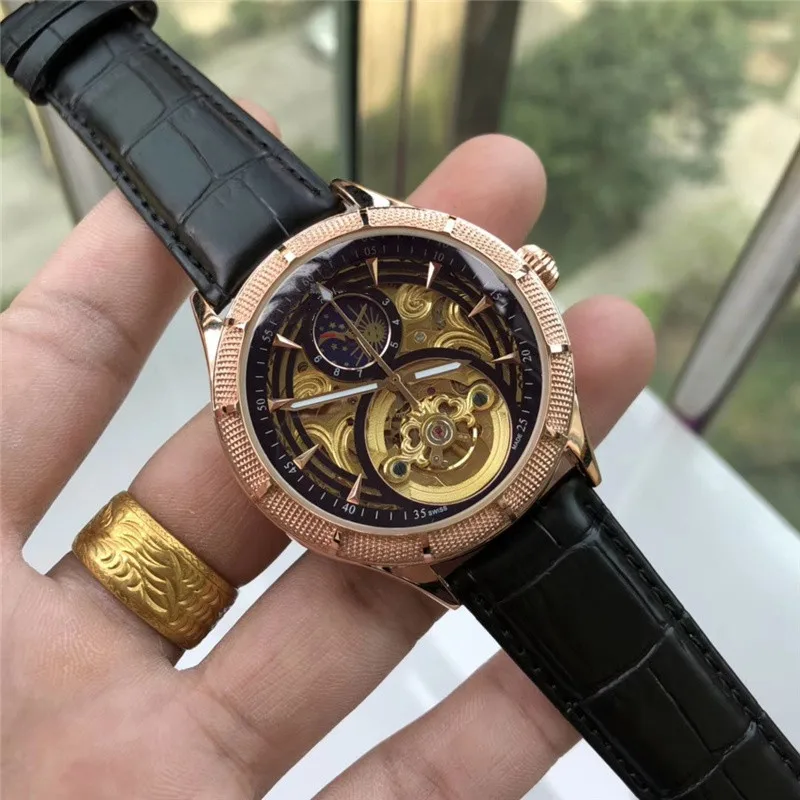 

Trendy men must choose fashion casual tourbillon leather strap men's mechanical watch aaa