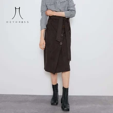 Heydress женская зимняя замшевая юбка средней длины однобортная Женская прямая юбка Уличная женская повседневная юбка с поясом