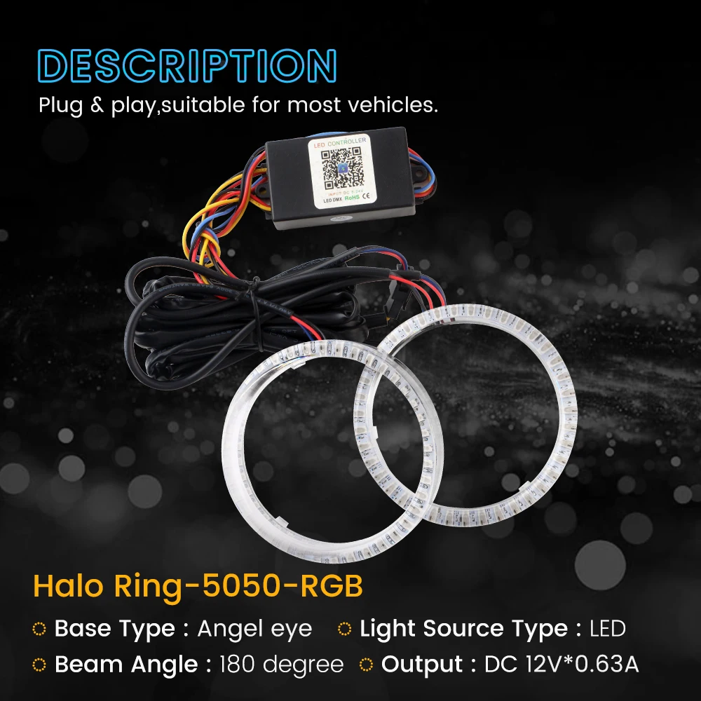YM E-Bright, 1 пара, RGB Освещение, ангельские глазки, приложение, Halo, кольца, светодиодный, BLE, Bluetooth, управление, 80 мм, 95 мм, цветной, для автомобиля, Стайлинг, модифицированный
